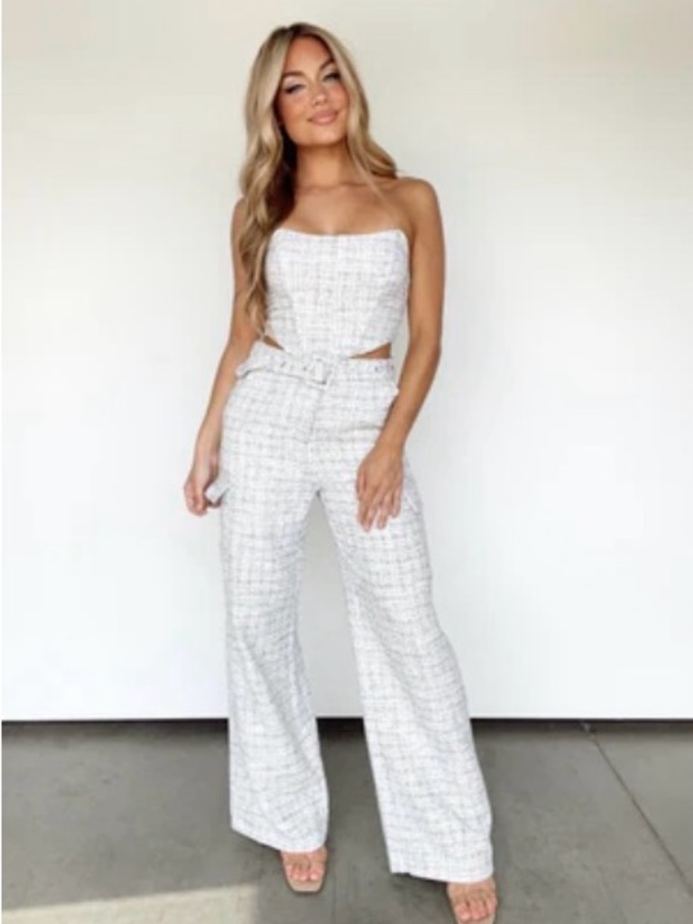 Lane 201 Strapless White Tweed Set